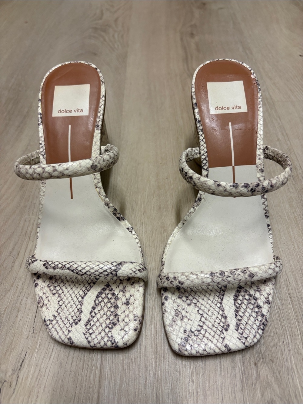 Dolce Vita Cream Snake-Print Strappy Heels